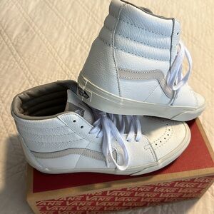 Vans Sk8-Hi White Leather Hightop Vans 8.5 Women 7 Men NWT